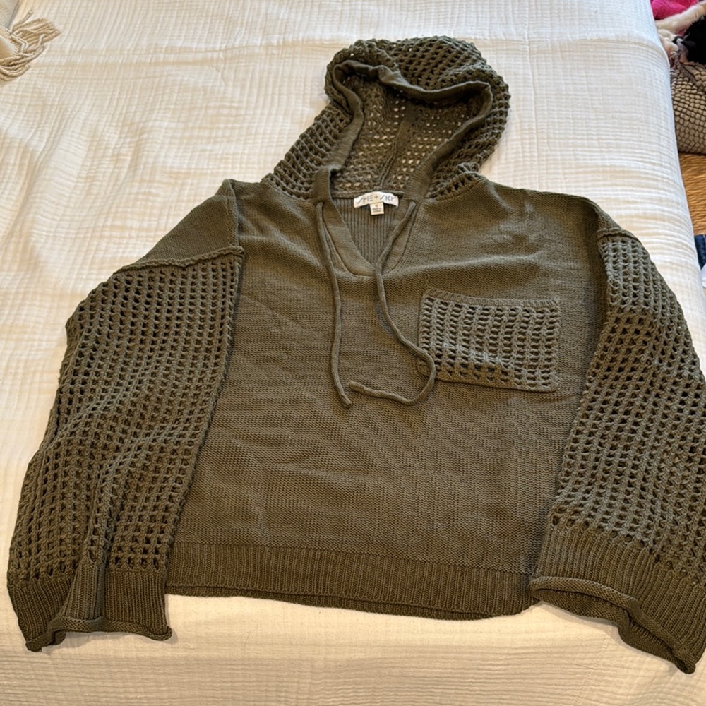 Olive Green Knit Hoodie